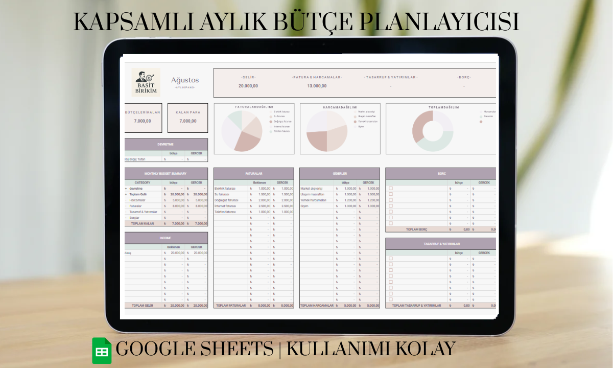 Kapsamlı Aylık Bütçe Planlayıcısı